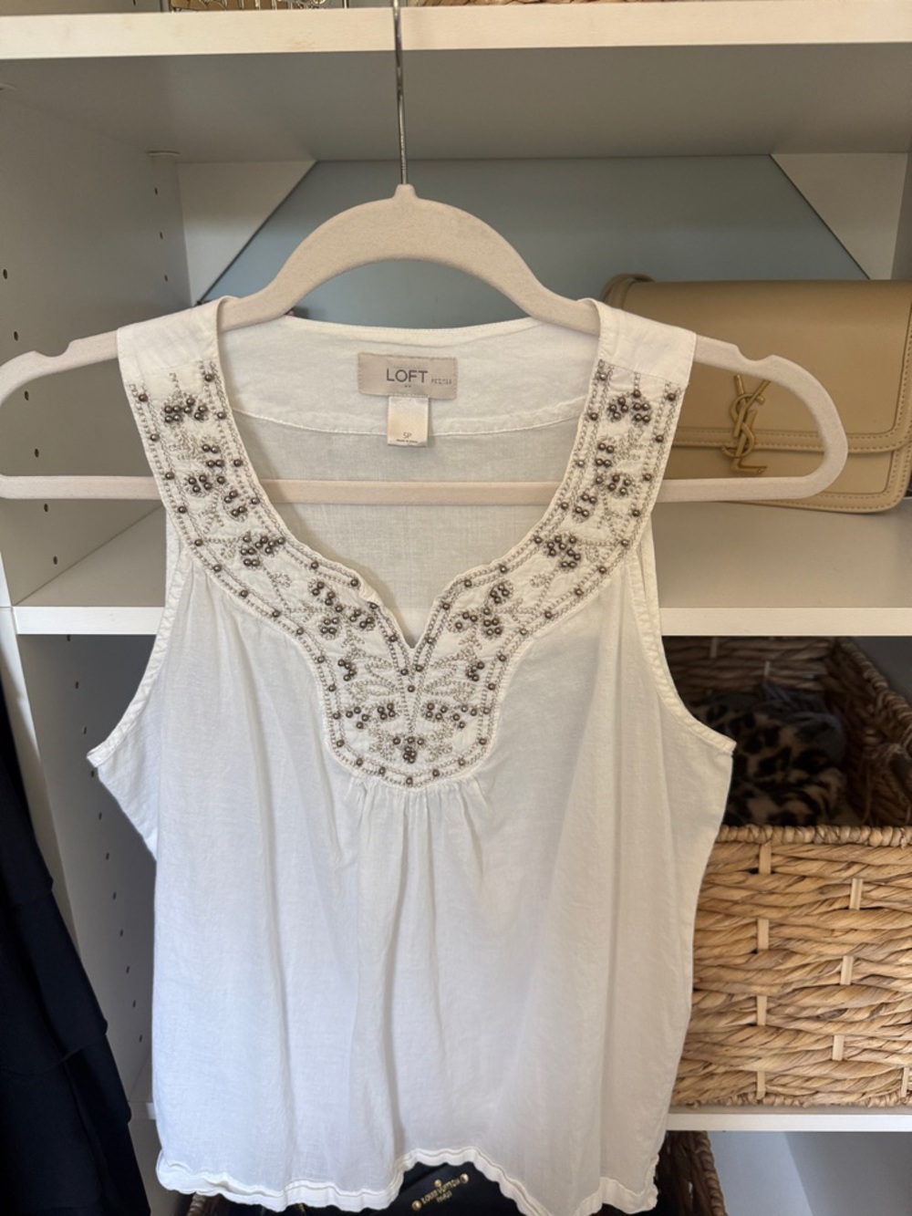 LOFT White Embellished Sleeveless Camisole